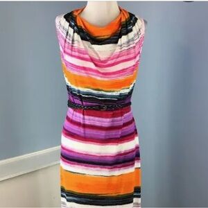 🎨 Calvin Klein Cowl Neck Dress | Size 12 | Vibrant Stripes